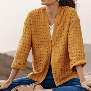 Pure Jill Quilted Jacket Mustard Yellow Kantha Stitch Kimono Cropped size SP